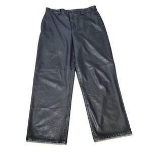 Zara Women's Medium Black Top-Stitched Faux Leather Pants Wide‎ Leg